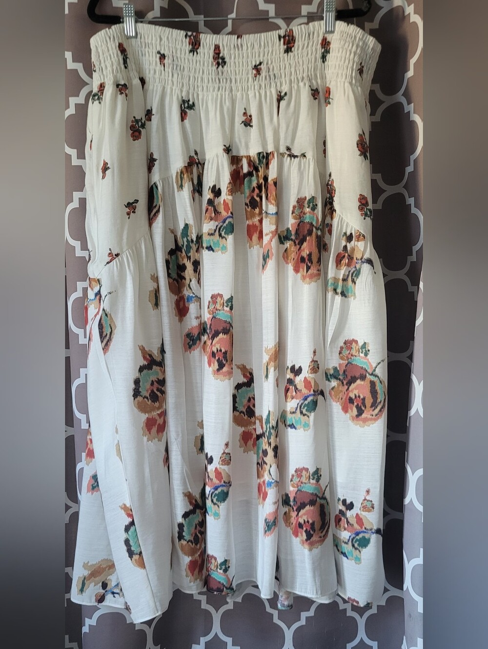 Vince White Maxi Skirt with Coral, Teal & Tan Floral Print